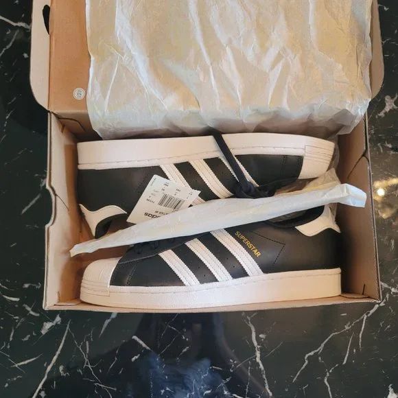Black and White Adidas Superstar Originals Size 9.5 - Picture 7 of 9